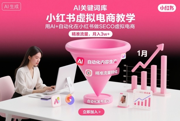 小红书虚拟电商项目,用AI+自动化在小红书做SEO虚拟电商,精准流量,月入3w+-站长V课
