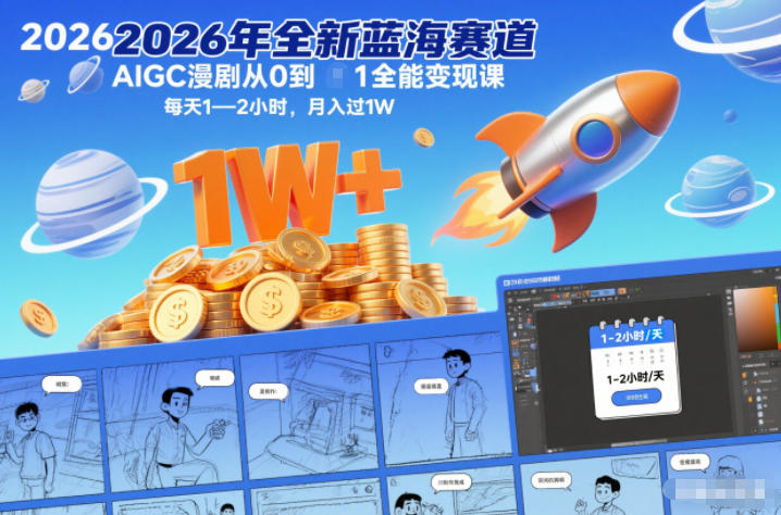 2026年全新蓝海赛道AIGC漫剧从0到1全能变现课，每天1—2小时，月入过1W-站长V课