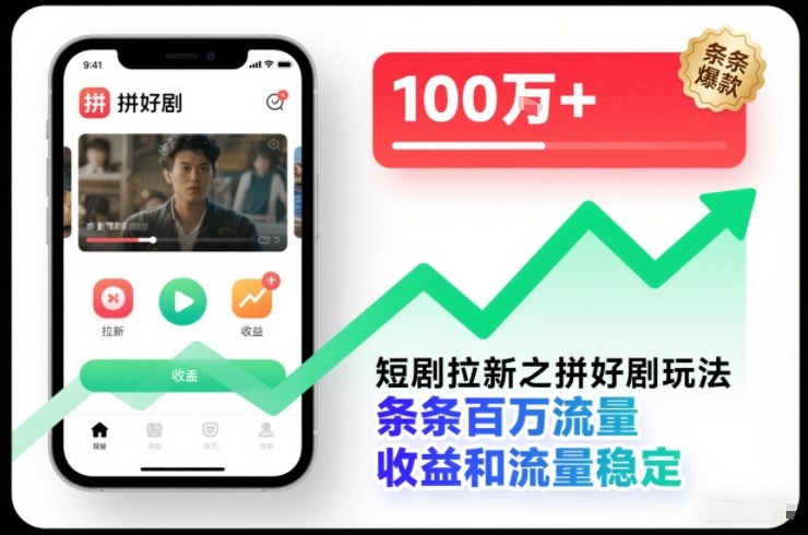 短剧拉新之拼好剧玩法，条条百万流量，收益和流量稳定-站长V课