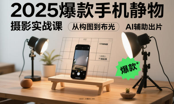 2025爆款手机静物摄影实战课，从构图到布光，不用贵设备，AI辅助出片-站长V课
