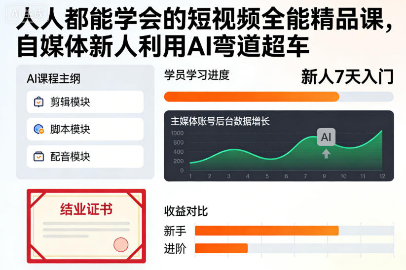 人人都能学会的短视频全能精品课，自媒体新人利用AI弯道超车-站长V课