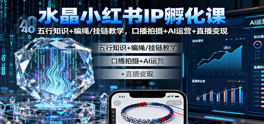 水晶小红书IP孵化课:五行知识+编绳/挂链教学,口播拍摄+AI运营+直播变现-站长V课