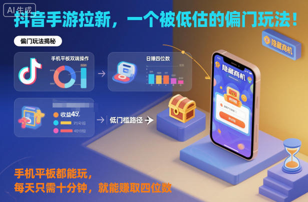 抖音手游拉新，一个被低估的偏门玩法！手机平板都能玩，每天只需十分钟，就能賺取四位数【揭秘】-站长V课