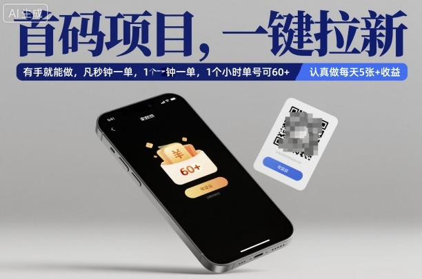 首码项目，一键拉新，有手就能做，几秒钟一单，1个小时单号可60+，认真做每天5张+收益【揭秘】-站长V课
