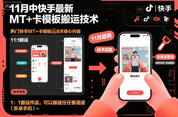 11月中快手最新MT+卡模板搬运技术，1：1搬运作品，可以搬运任何赛道(安卓手机)-站长V课