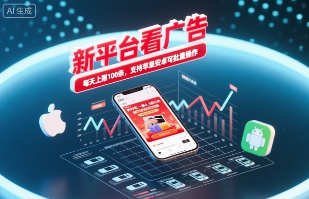 新平台看广告，养好机一条0.3到5米，每天上限100条，支持苹果安卓可批量操作-站长V课