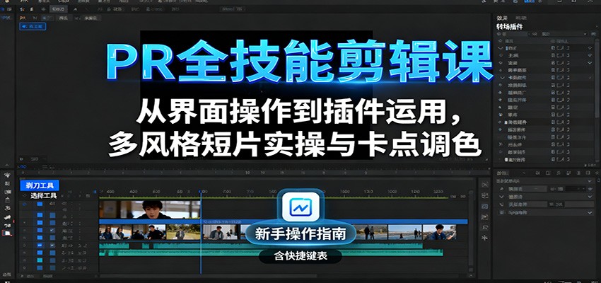 PR全技能剪辑课：从界面操作到插件运用，多风格短片实操与卡点调色-站长V课