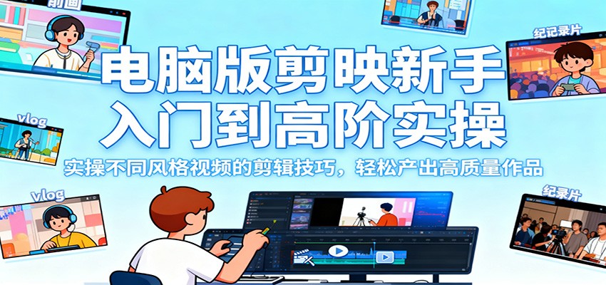 电脑版剪映新手入门到高阶实操,实操不同风格视频的剪辑技巧,轻松产出高质量作品-站长V课