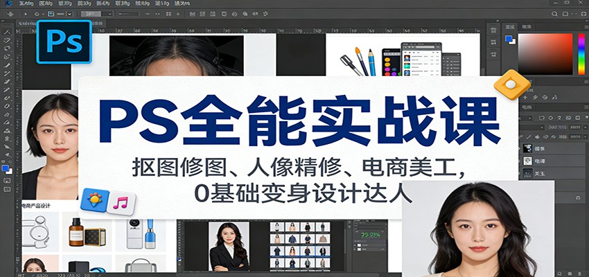 PS全能实战课：抠图修图、人像精修、电商美工，0基础变身设计达人-站长V课