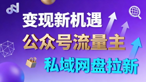 公众号流量主+私域网盘拉新，多方式变现，简单易上手，当天就有收益-站长V课