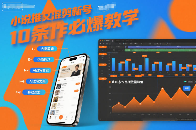 小说推文混剪新号10条必爆教学，伪原创10条作品必爆技巧-站长V课