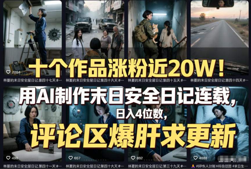 十个作品涨粉近20W！用AI制作末日安全日记连载，日入4位数，评论区爆肝求更新（附详细步骤）