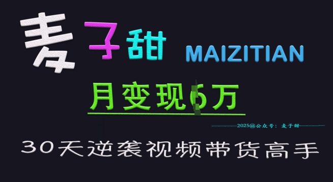 麦子甜30天逆袭视频带货高手，单月变现6W加特训营-Zv头条