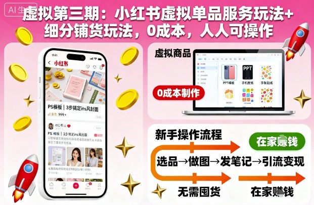 虚拟第三期：小红书虚拟单品服务玩法+细分铺货玩法，0成本，人人可操作(更新)-站长V课