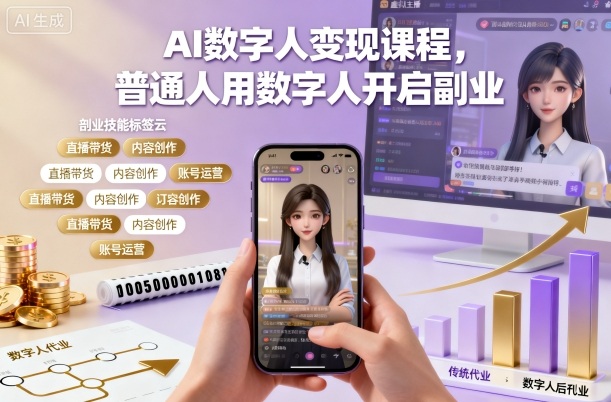 AI数字人变现课程，普通人用数字人开启副业-站长V课