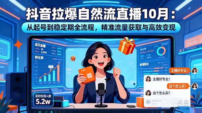 抖音拉爆自然流直播10月：从起号到稳定期全流程，精准流量获取与高效变现-站长V课