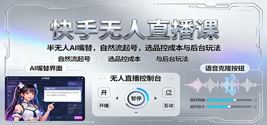 快手无人直播课：半无人AI嘴替，自然流起号，选品控成本与后台玩法-站长V课