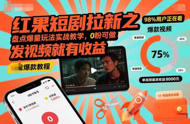 红果短剧拉新之盘点爆量玩法实战教学，0粉可做，发视频就有收益
