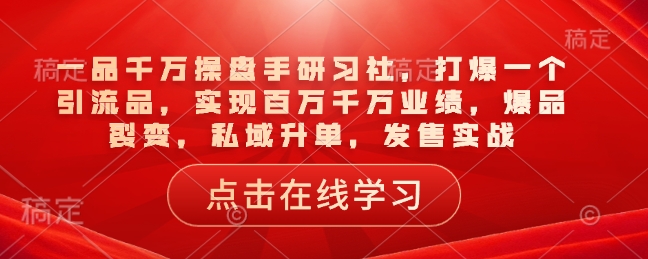 一品千万操盘手研习社，打爆一个引流品，实现百万千万业绩，爆品裂变，私域升单，发售实战-Zv头条