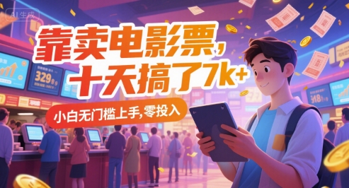 靠卖电影票，十天搞了7k+，小白无门槛上手，零投入【揭秘】-Zv头条