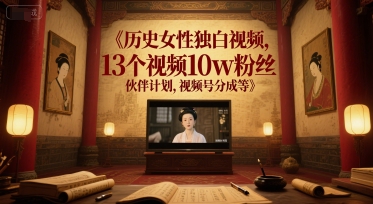 历史女性独白视频，13个视频10w粉丝，伙伴计划，视频号分成等-Zv头条