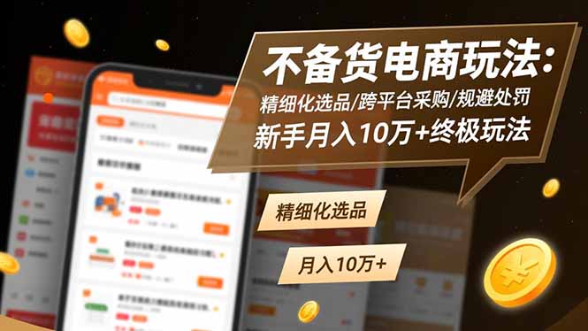 不备货电商玩法：精细化选品/跨平台采购/规避处罚，新手月入10万+终极玩法-站长V课