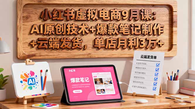 小红书虚拟电商9月课：AI原创技术+爆款笔记制作+云端发货，单店月利3万+-站长V课