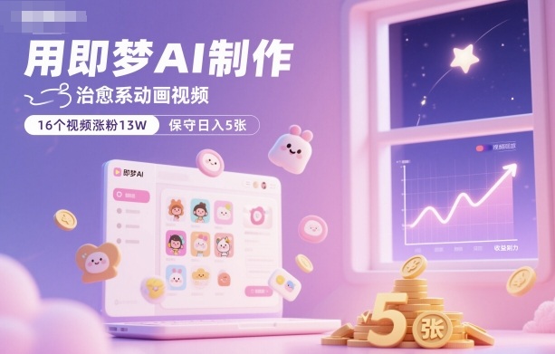 用即梦AI制作治愈系动画视频,16个视频涨粉13W,保守日入5张