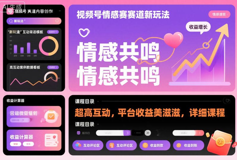 视频号情感赛道新玩法，超高互动，平台收益美滋滋，详细课程-站长V课