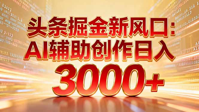 头条掘金新风口：AI辅助创作日入3000+，矩阵玩法当天启动隔天见效-站长V课
