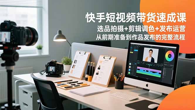 快手短视频带货速成课，选品拍摄+剪辑调色+发布运营，从前期准备到作品发布的完整流程-站长V课