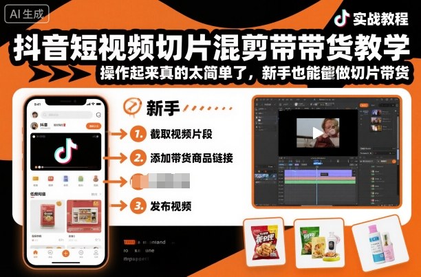 抖音短视频切片混剪带货教学，操作起来真的太简单了，新手也能做切片带货-站长V课