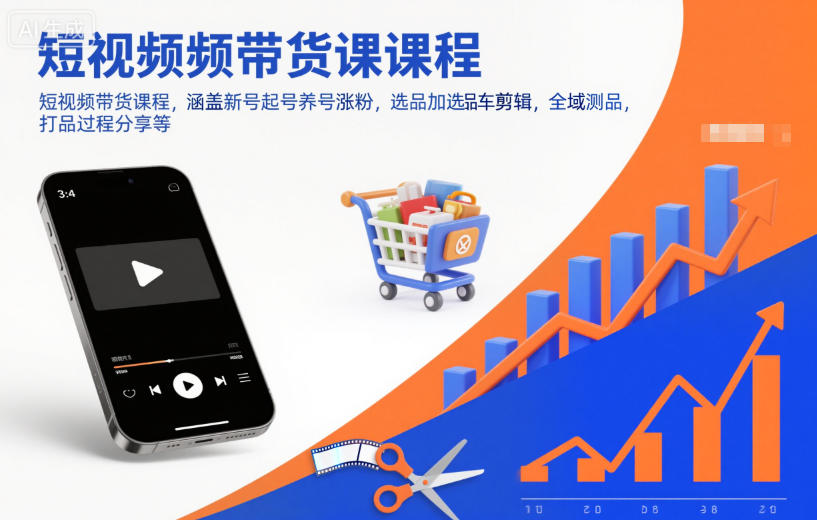 短视频带货课程，涵盖新号起号养号涨粉，选品加选品车剪辑，全域测品，打品过程分享等-站长V课