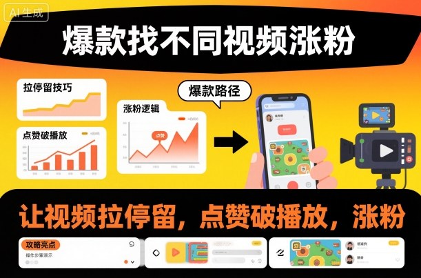 爆款找不同视频涨粉，让视频拉停留，实现点赞，破播放，涨粉-站长V课