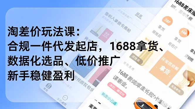 淘差价玩法课：合规一件代发起店，1688拿货、数据化选品、低价推广，新手稳健盈利(更新12月-站长V课
