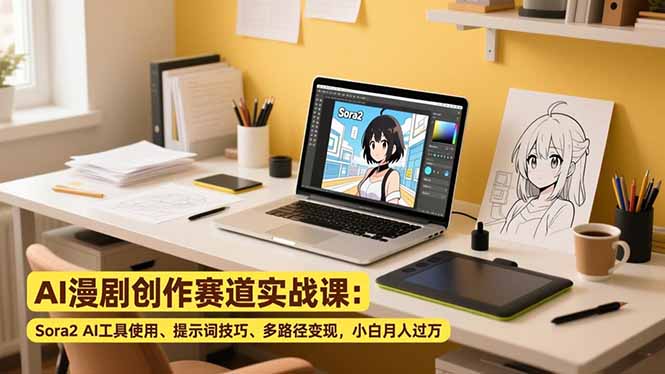 AI漫剧创作赛道实战课：Sora2 AI工具使用、提示词技巧、多路径变现，小白月入过万-站长V课