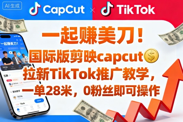 一起賺美刀！国际版剪映capcut拉新TikTok推广教学，一单28米，0粉丝即可操作(附推广入口和教学)-站长V课