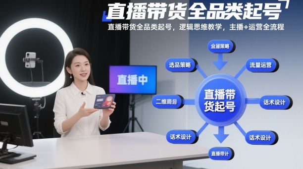 直播带货全品类起号,逻辑思维教学,主播+运营全流程-站长V课