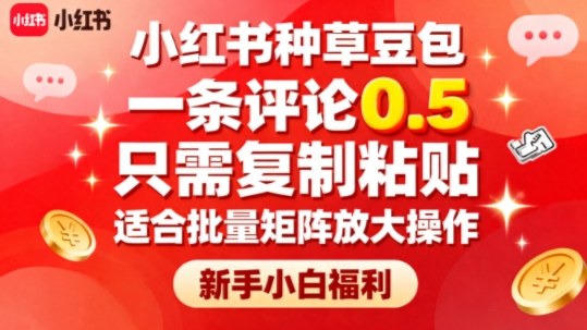 小红书种草豆包，一条评论0.5，只需复制粘贴，适合批量矩阵放大操作，新手小白福利-站长V课