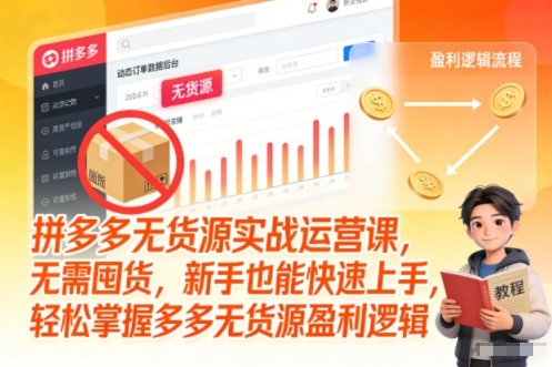 拼多多无货源实战运营课，无需囤货，新手也能快速上手，轻松掌握多多无货源盈利逻辑-站长V课