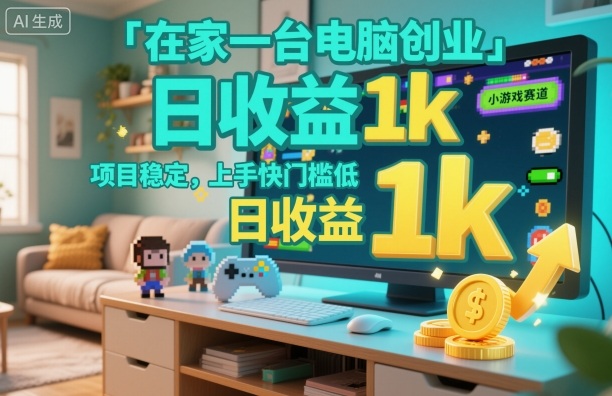 在家一台电脑创业，小游戏赛道，项目稳定，上手快门槛低，日收益1k+【揭秘】-站长V课