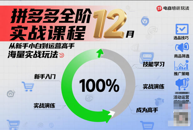 拼多多全阶实战课程12月，从新手小白到运营高手，海量实战玩法-站长V课