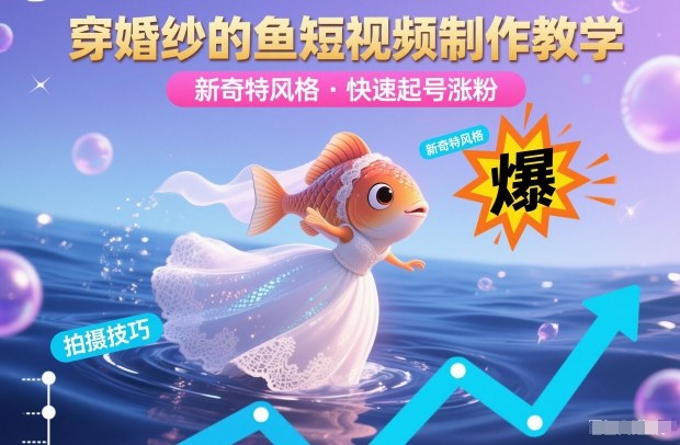 穿婚纱的鱼短视频制作教学，新奇特风格，快速起号涨粉-站长V课
