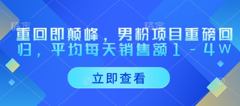 重回即颠峰，男粉项目重磅回归，平均每天销售额1-4W-Zv头条