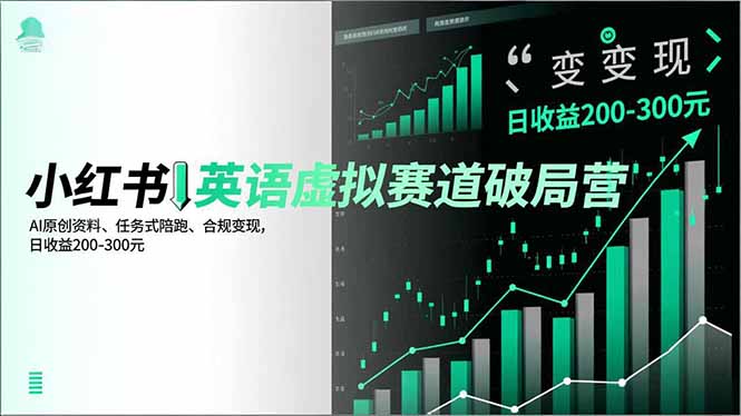 小红书英语虚拟赛道破局营,AI原创资料、任务式陪跑、合规变现,日收益200-300元-站长V课
