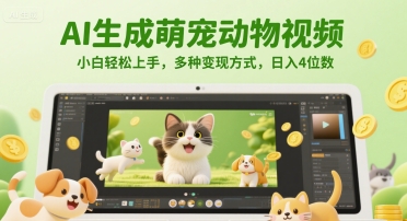 AI生成萌宠动物视频，小白轻松上手，多种变现方式，日入4位数-Zv头条