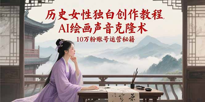 历史女性独白创作教程，AI绘画声音克隆术，10万粉账号运营秘籍-Zv头条