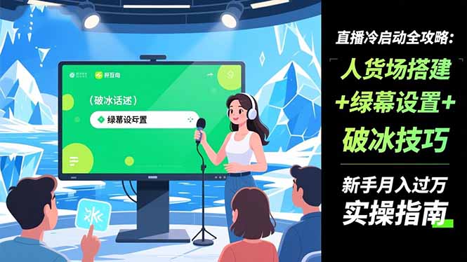 直播冷启动全攻略:人货场搭建+绿幕设置+破冰技巧，新手月入过万实操指南-站长V课