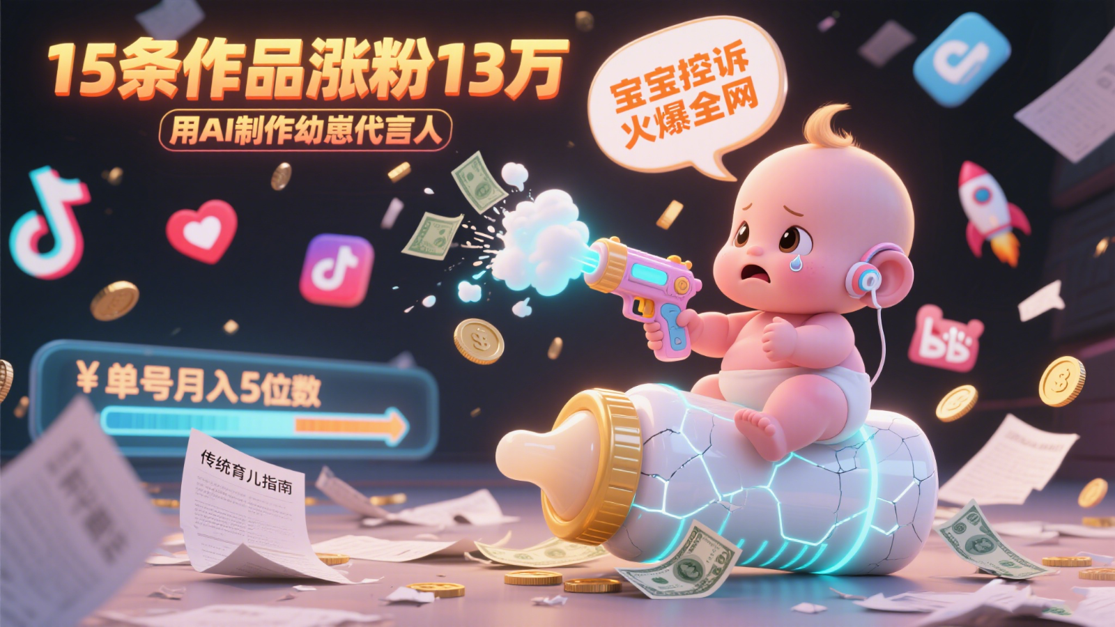 用AI制作幼崽代言人，宝宝的控诉火爆全网，15条作品涨粉13万，单号月入5位数实操教程-Zv头条