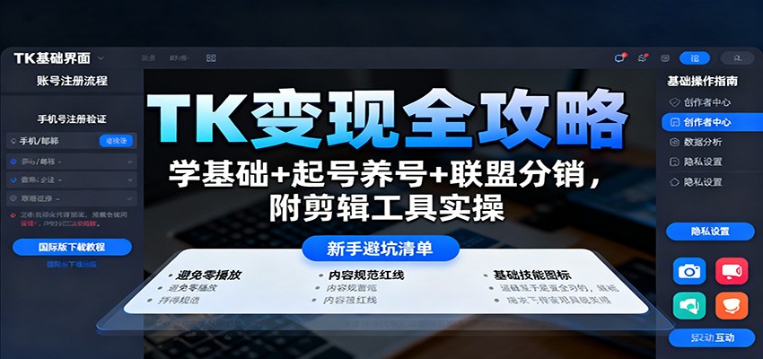 TK变现全攻略：学基础+起号养号+联盟分销，附剪辑工具实操-站长V课